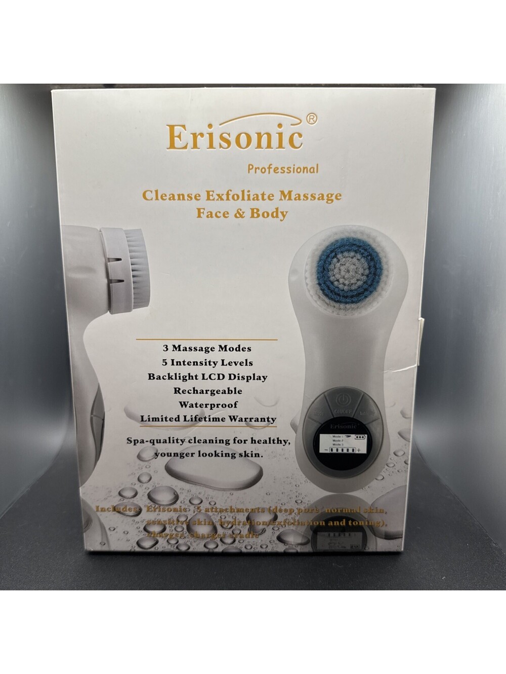 Erisonic Professional Facial Body Cleansing Brush Set 5 Attachments Waterproof